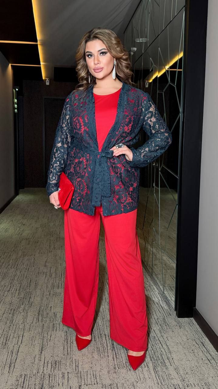 Кардиган
Тканина : гепюр 
Довжина сукні : 85 см.
Довжина рукава : 70 см.
Святковий  кардиган , вільного покрою , з вшитим поясом .