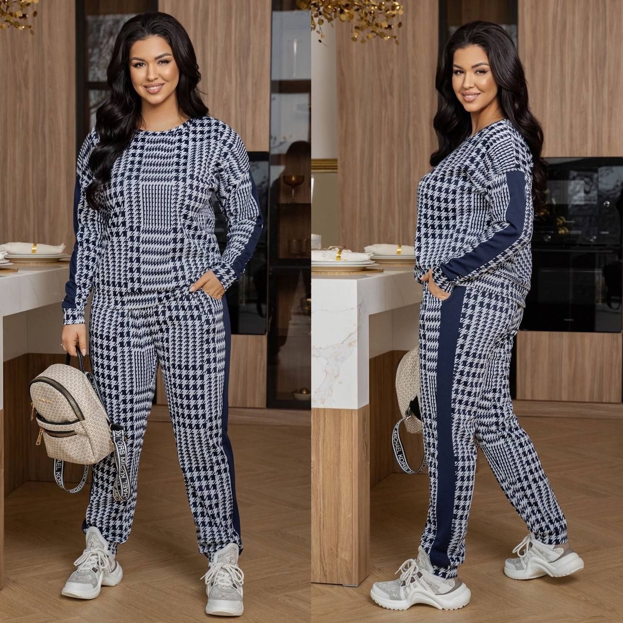 Знижки!Костюм трикотаж
Костюм двійка
Модель № 7765-1
Тканина : трикотаж джерсі плотний з вмістом бавовни ( гарно тягнеться )
Довжина кофти  : 70 см..
Довжина рукава : 72 см. ( від горловини ) 
Довжина штанів : 105 см. (пояс на гумці )
Практичний стильний костюм , штани прямого покрою   , з бічними кишенями  , та бічним ломпасом , пояс на гумці  , низ на манжеті . Кофта прямого покрою , рукав з ломпасом , низ та рукав на манжеті . Тканина  гарної якості , зносостійка  , приємна на дотик , гарно тягнеться .
Артикул: GARNA-293620