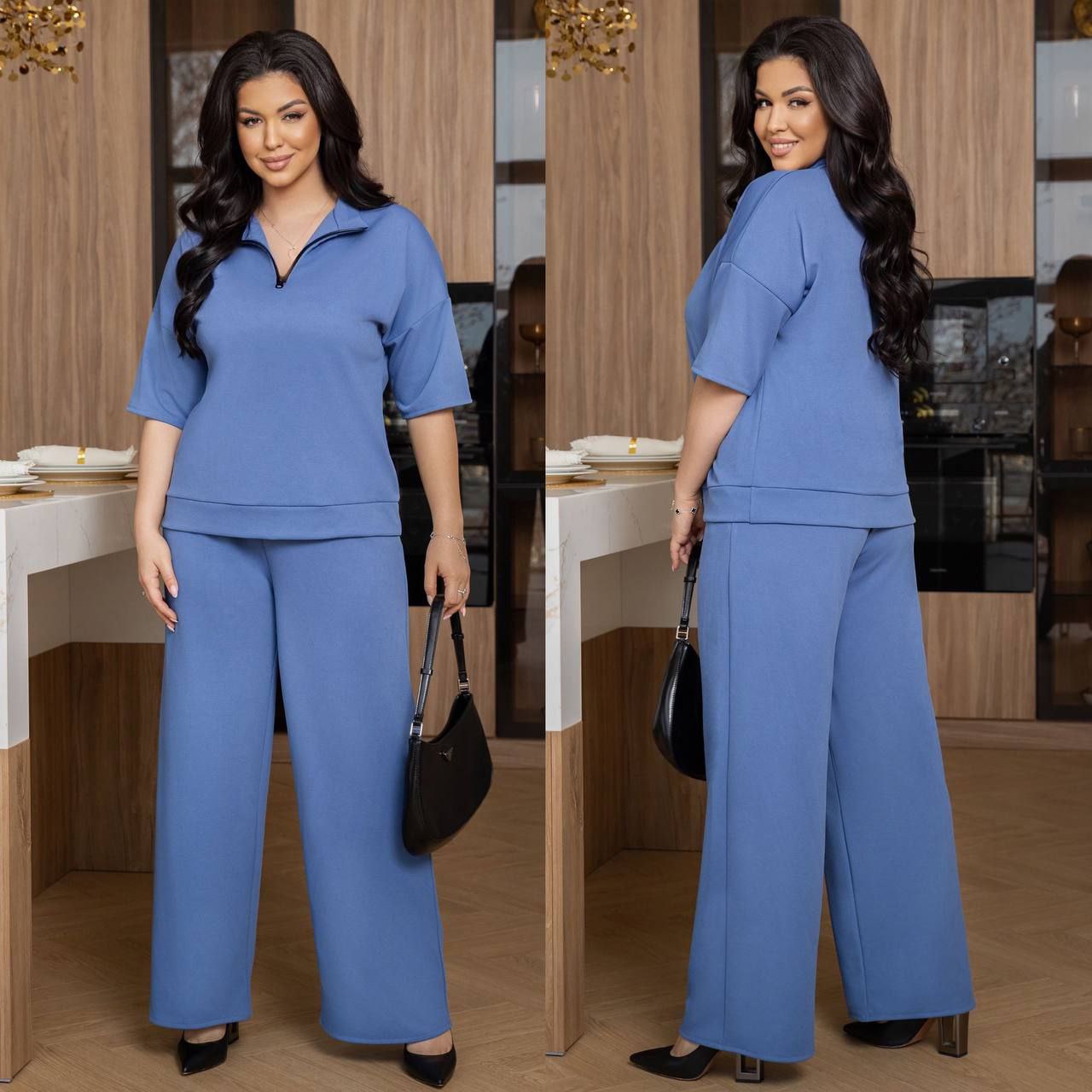 Костюмтрикотаж рубчик
Костюм двійка Мод № 7761
Тканина : рубчик ( гарно тягнеться )
Довжина кофти  : 70 см..
Довжина рукава : 45 см. ( від горловини ) 
Довжина штанів : 110 см. (пояс на гумці )
Практичний стильний костюм , штани прямого покрою   , з бічними кишенями  , пояс на гумці  , висока посадка . Кофта прямого покрою , на манжеті , рукав спущений . Тканина  гарної якості , зносостійка  , приємна на дотик , гарно тягнеться .
Артикул: GARNA-231088