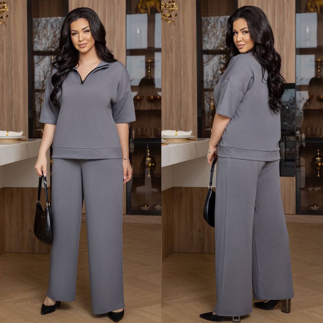 Костюмтрикотаж рубчик
Костюм двійка Мод № 7761
Тканина : рубчик ( гарно тягнеться )
Довжина кофти  : 70 см..
Довжина рукава : 45 см. ( від горловини ) 
Довжина штанів : 110 см. (пояс на гумці )
Практичний стильний костюм , штани прямого покрою   , з бічними кишенями  , пояс на гумці  , висока посадка . Кофта прямого покрою , на манжеті , рукав спущений . Тканина  гарної якості , зносостійка  , приємна на дотик , гарно тягнеться .
Артикул: GARNA-688146