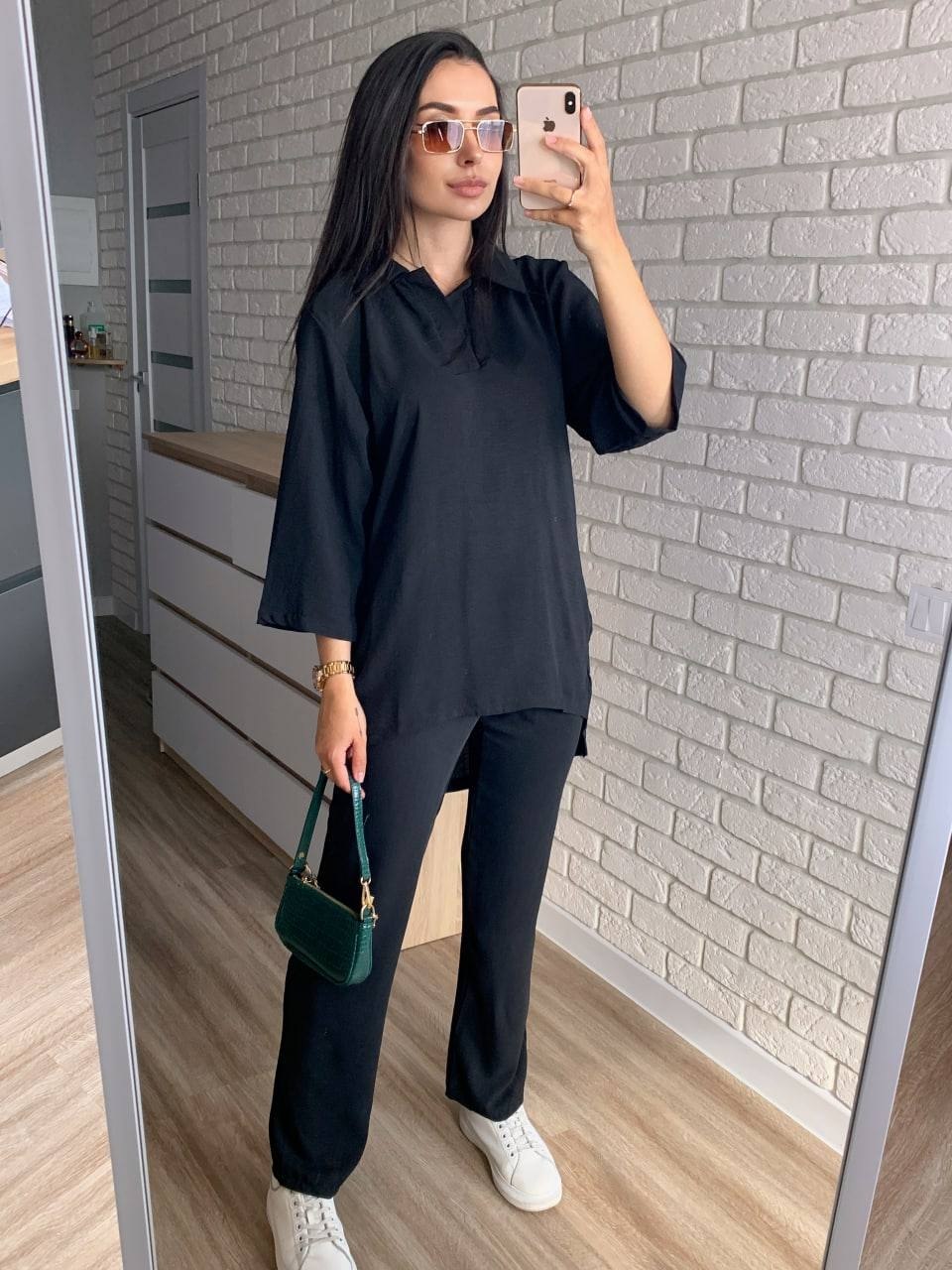 Знижки костюм жатка
Костюм женский
Описание:  практичный костюм летний на каждый день , верх  с разрезами по бокам и удлиненной спинкой
Ткань: американский креп
Артикул: GARNA-534324