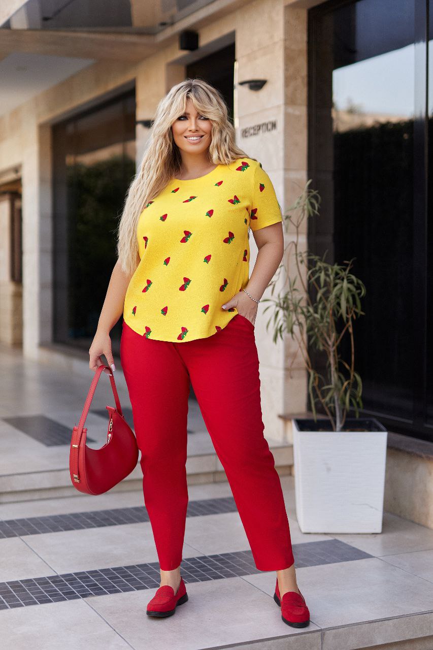 ЗНИЖКИ Костюм з льону
Костюм арт 957 вд
Тканина:Верх: Льон з вишитими полуницями.
Брюки: Коттон, має стрейч.
Артикул: GARNA-166547